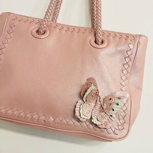 Via Spiga Pink Leather Tote with Braided Handles & Butterfly Detail